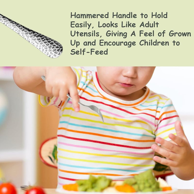 TeamFar Toddler Forks, Stainless Steel Toddler Utensil Silverware Baby Forks for Self Feeding at Home & Preschool, Healthy & Non Toxic, Mirror Polished & Hammered Handle, Dishwasher Safe, Set of 6 - Image 5